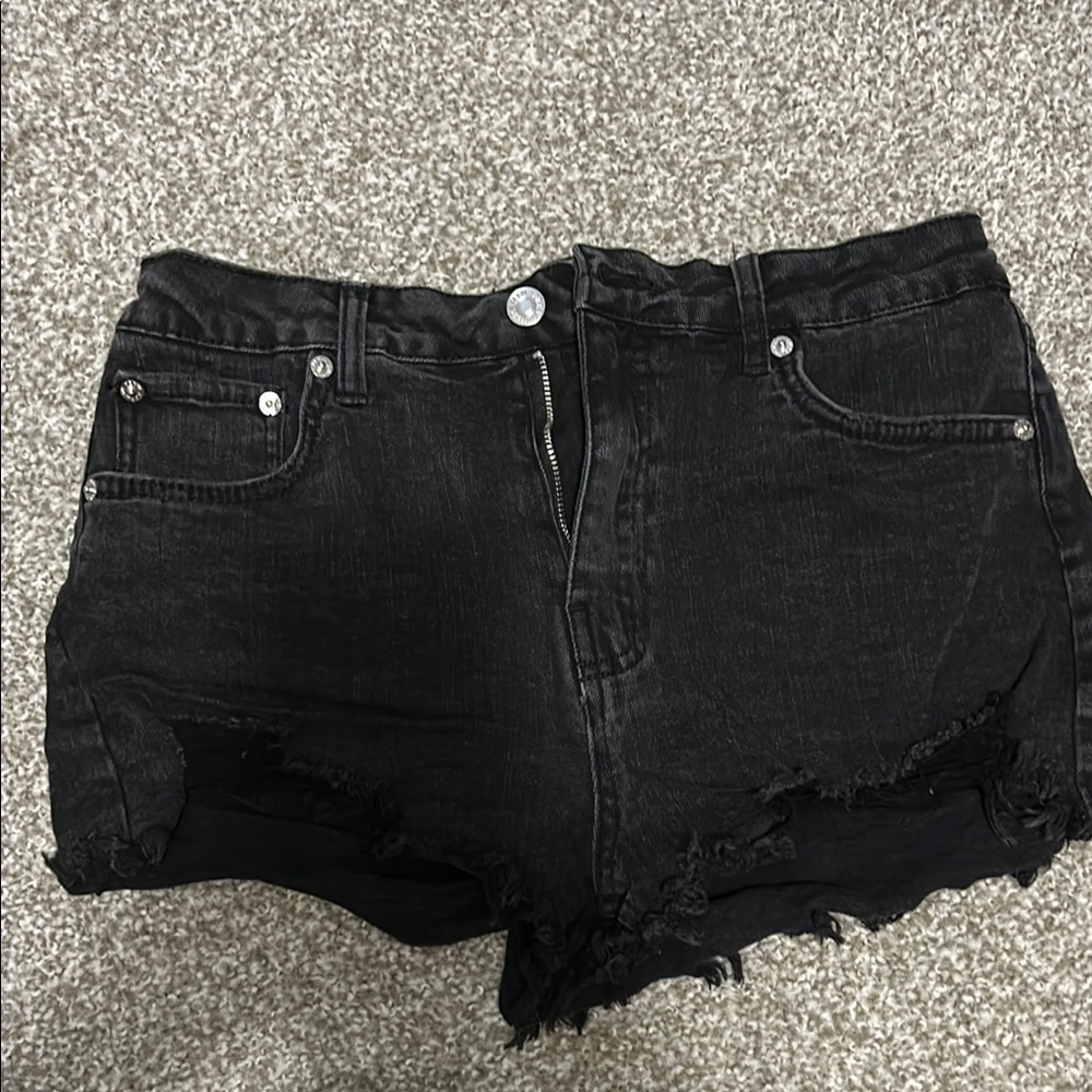 Black Jean Shorts Distressed High-Waisted